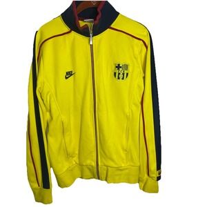 Nike FC Barcelona Mens Soccer Warm Up  Jacket Size Small Yellow 1 Flaw Pic 2